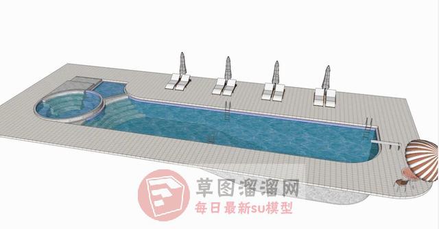 游泳池躺椅遮阳伞SU模型