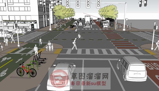 交通干道十字路口SU模型