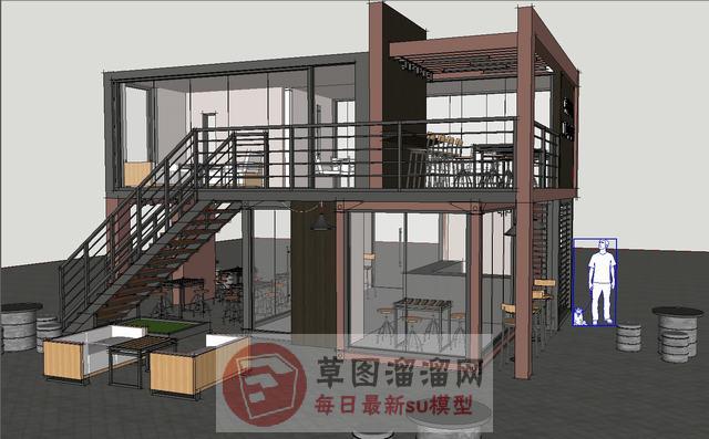 工业风咖啡店咖啡厅SU模型