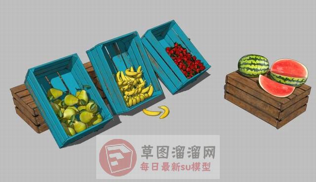水果店水果筐西瓜SU模型