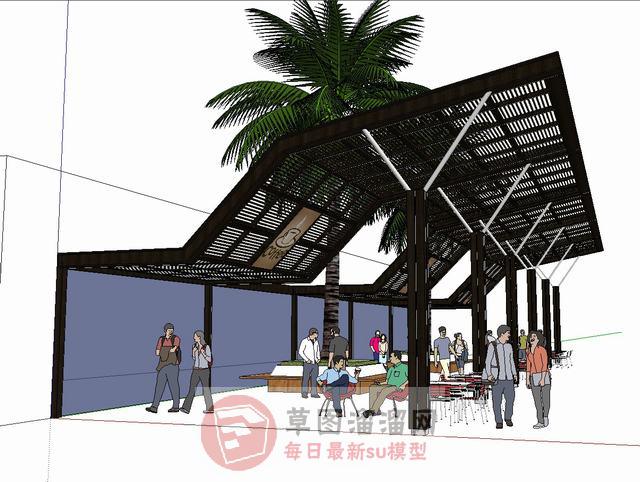 户外廊架遮阳棚SU模型