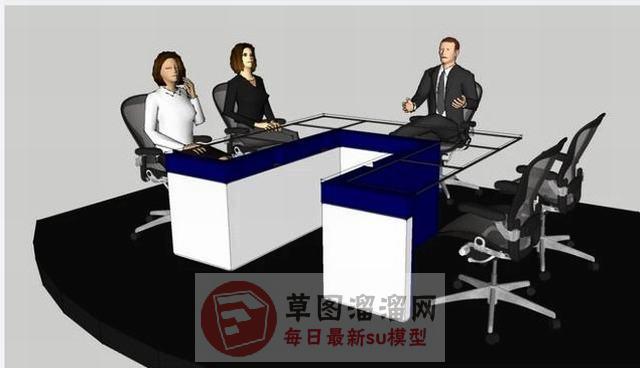 演播间播音员SU模型