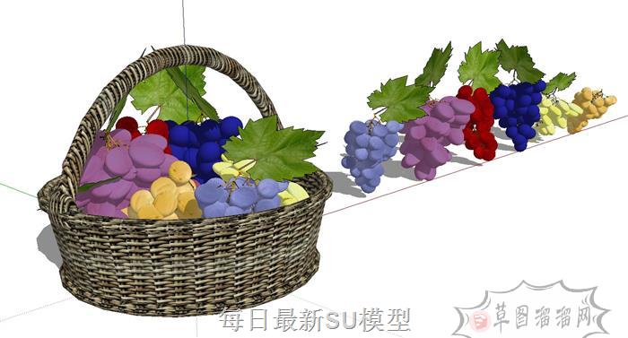 葡萄篮葡萄叶SU模型