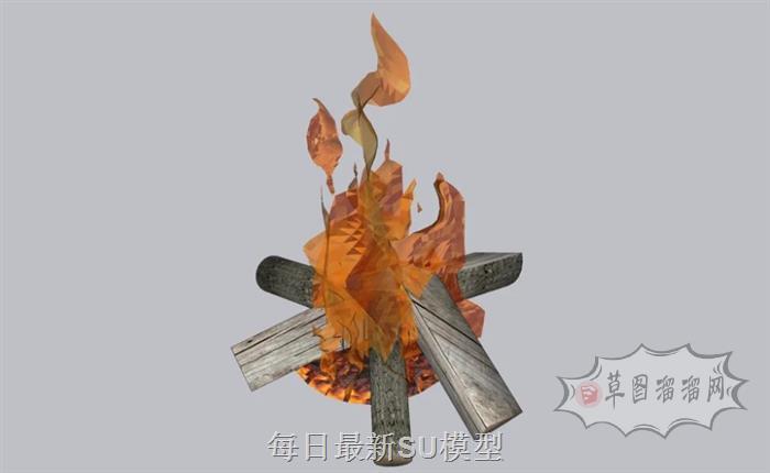篝火燃烧柴火SU模型