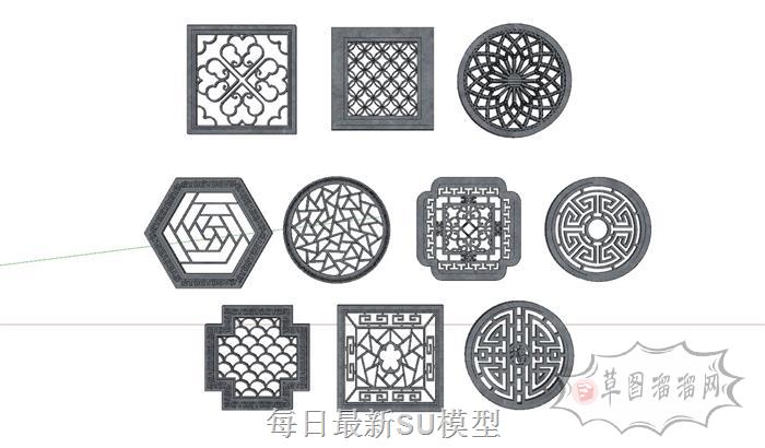 窗花中式园林SU模型