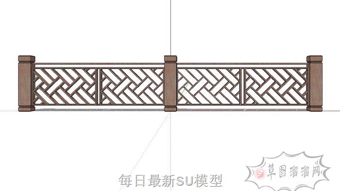 木质护栏栏杆SU模型