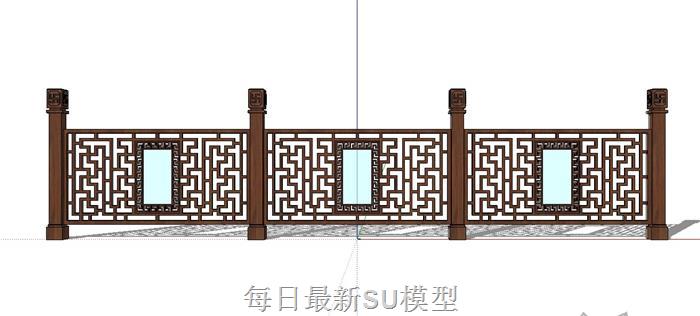 中式栏杆护栏SU模型