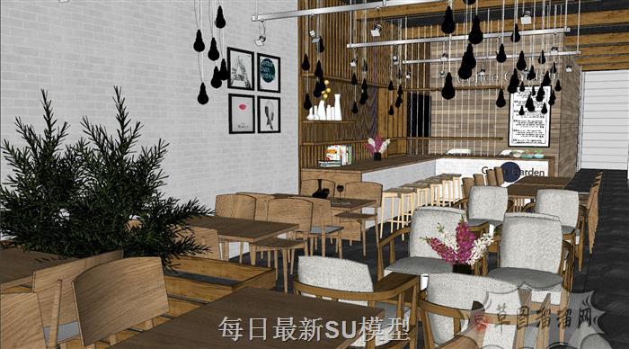 咖啡厅餐饮店商铺SU模型