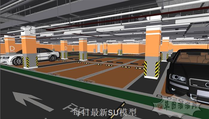 地下停车场停车位SU模型