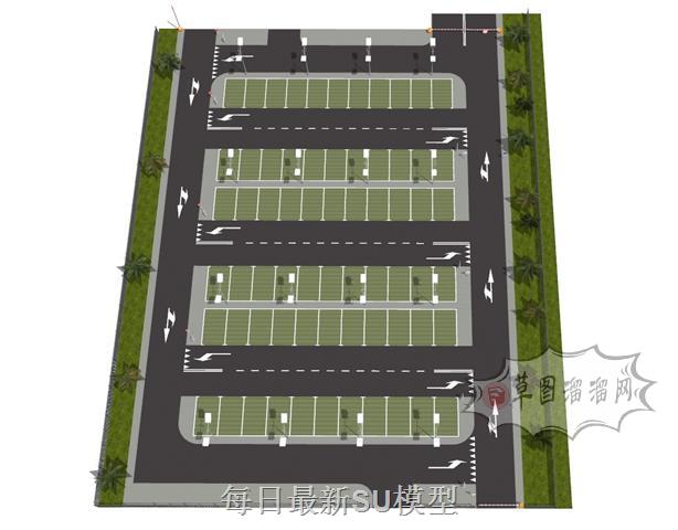 户外停车场停车SU模型