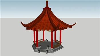 中式亭子凉亭SU模型 免费sketchup模型下载