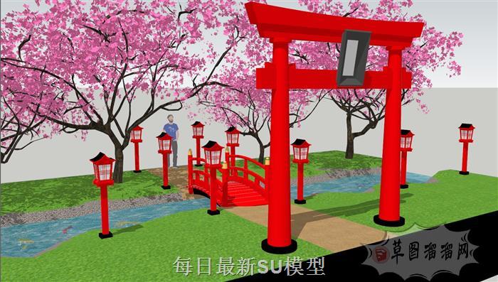 日式小桥桥梁SU模型