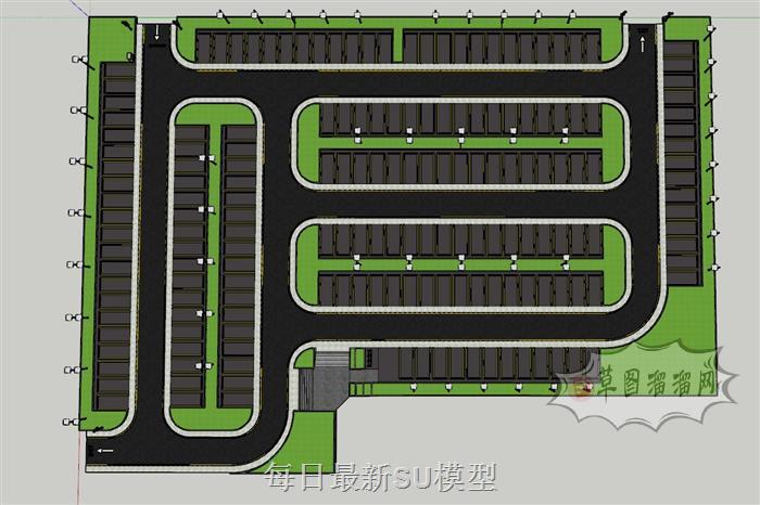 停车场停车位SU模型