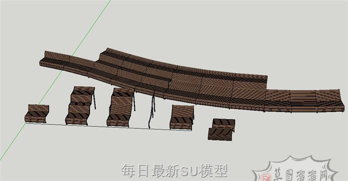 弧形长椅公园椅SU模型