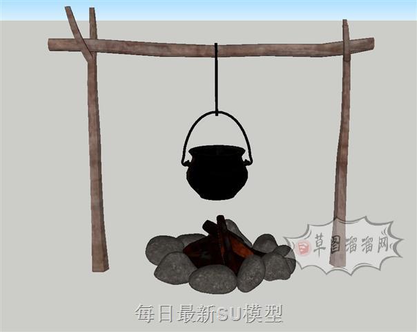 乡村小品竹竿SU模型