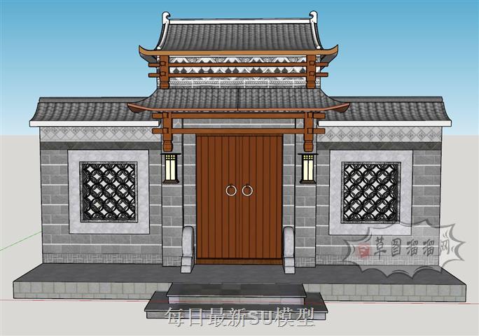 中式合院大门SU模型