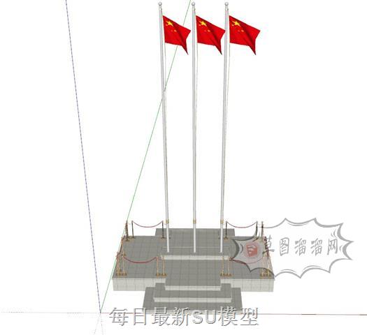 红旗升旗台五星红旗SU模型
