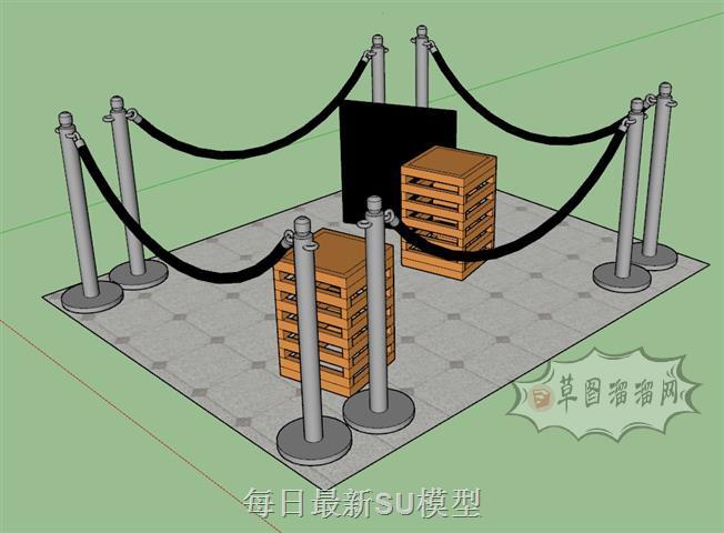 迎宾绳索礼宾杆SU模型