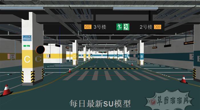 地下停车场停车位SU模型