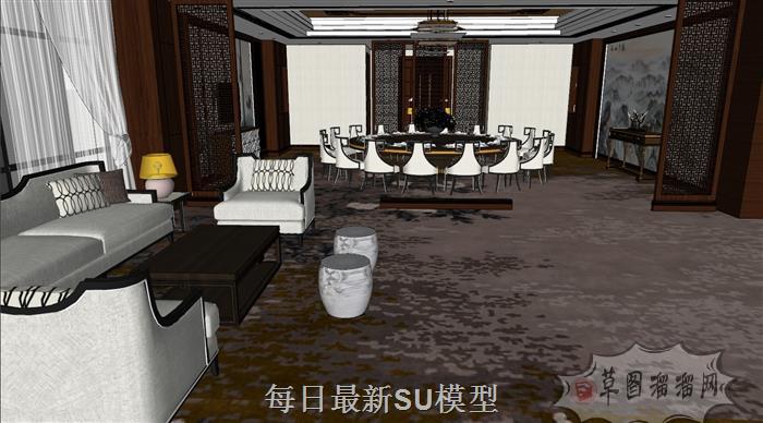 中式饭店包厢SU模型
