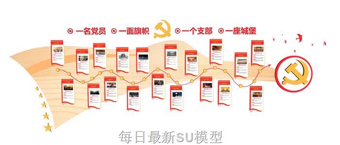 党建一面旗帜文化墙SU模型