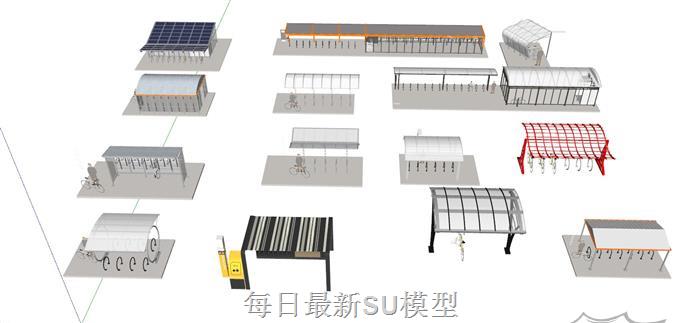 自行车停车棚SU模型