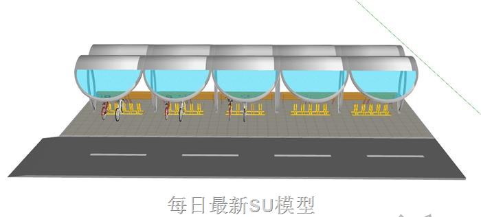 长椅停车棚SU模型