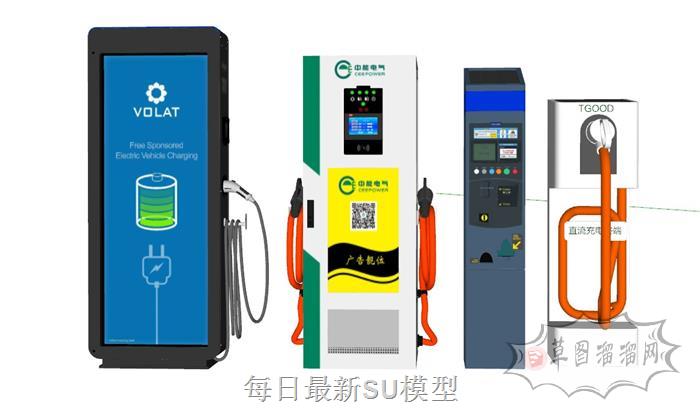 充电桩停车棚充电SU模型