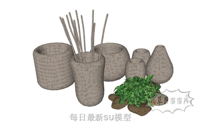 陶罐泥罐装饰品SU模型