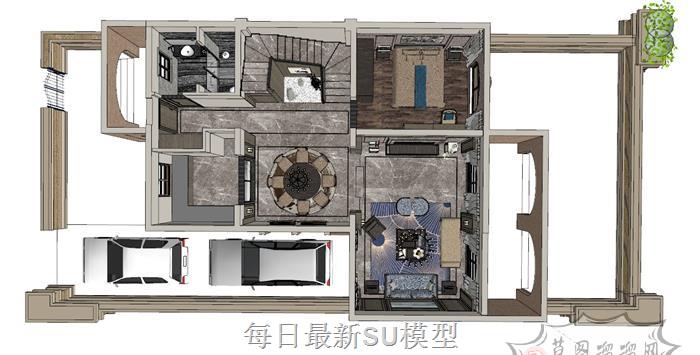 新中式别墅室内SU模型