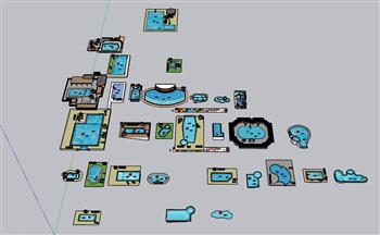 游泳池躺椅遮阳伞SU模型