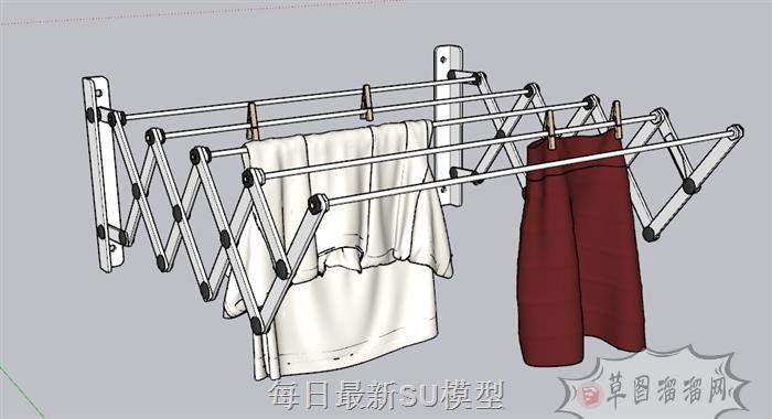 伸缩晾衣杆晾衣SU模型