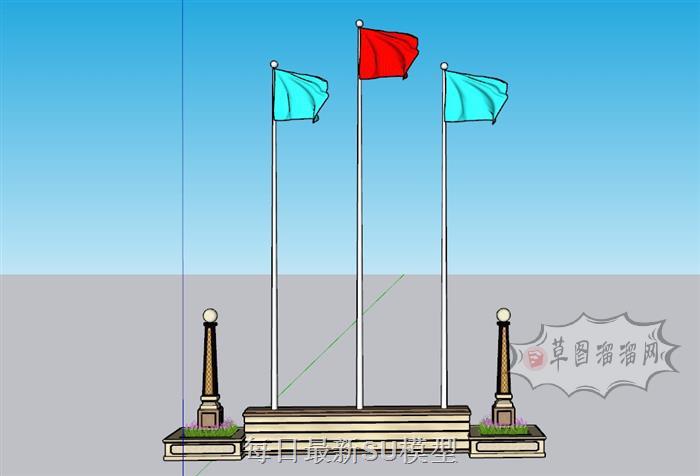 升旗台国旗旗杆SU模型