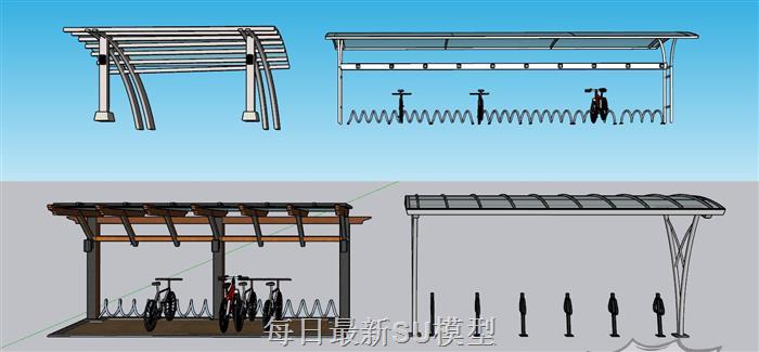 非机动车棚单车棚自行车棚SU模型