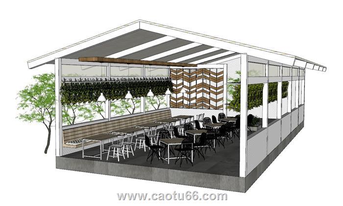 餐厅植物装饰餐桌椅SU模型