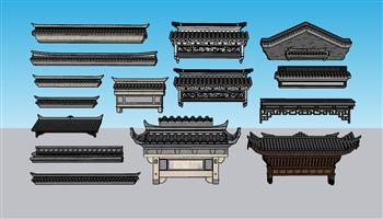 中式屋檐屋檐SU模型