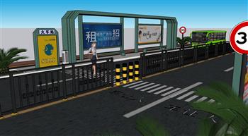 公交站站台候车亭SU模型