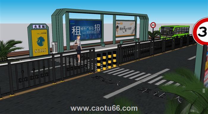 公交站站台候车亭SU模型