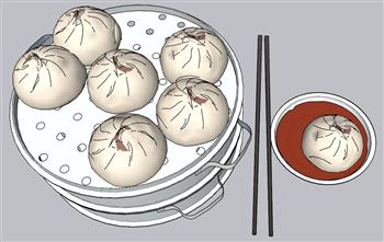 小笼包美食蒸屉SU模型