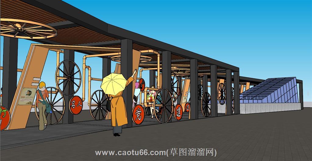 候车亭廊架地下SU模型