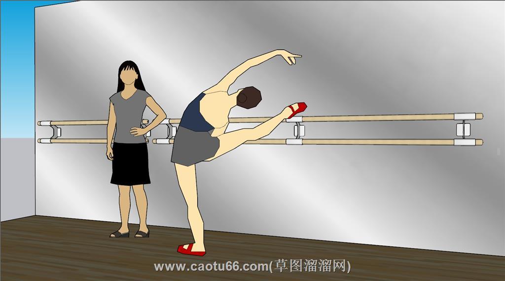 舞蹈室压腿扶杆SU模型