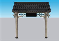 屋檐门楼瓦片SU模型
