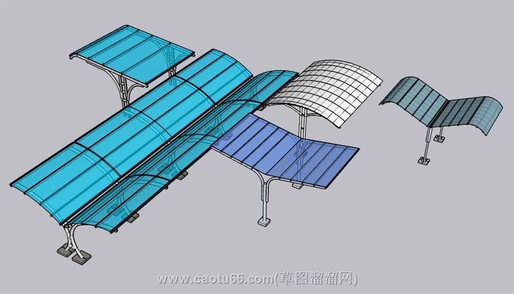 停车棚挡雨棚SU模型