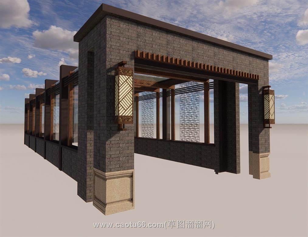 新中式地下车库入口SU模型