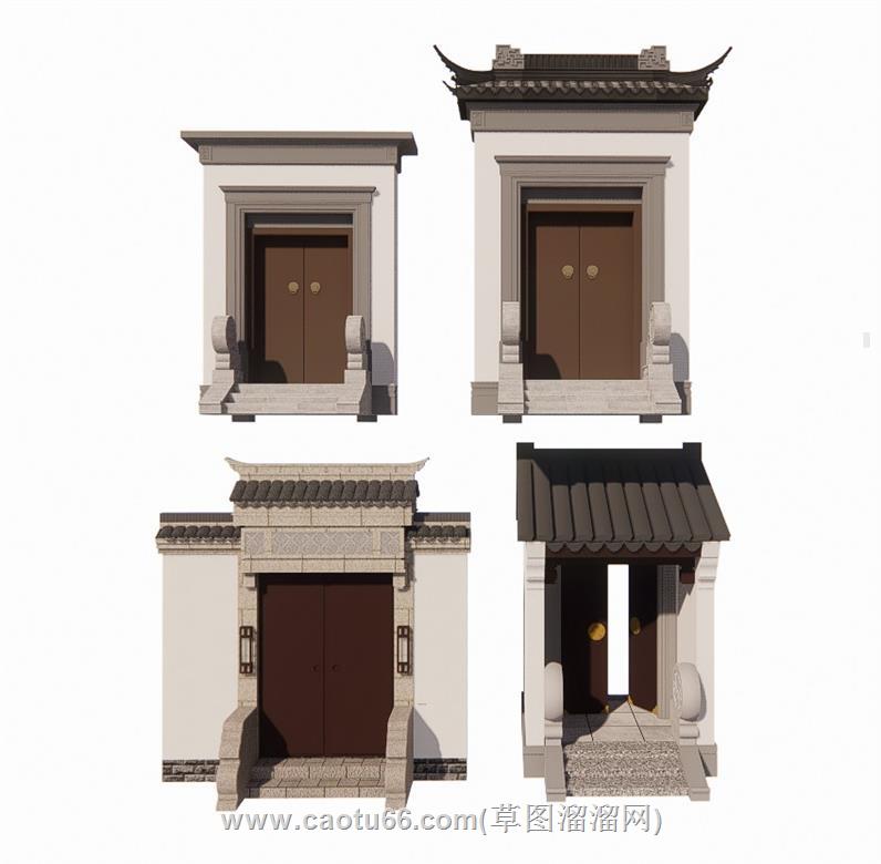中式入户门院门SU模型