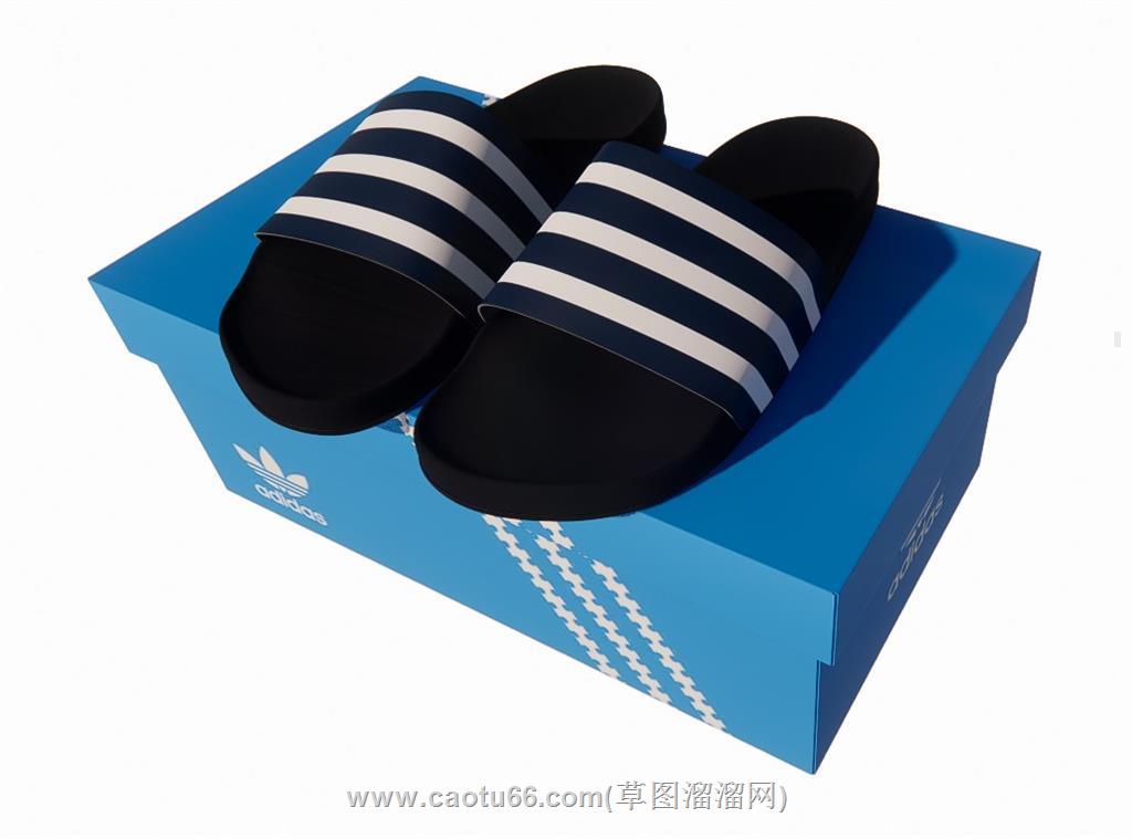 艾迪达斯鞋盒拖鞋SU模型