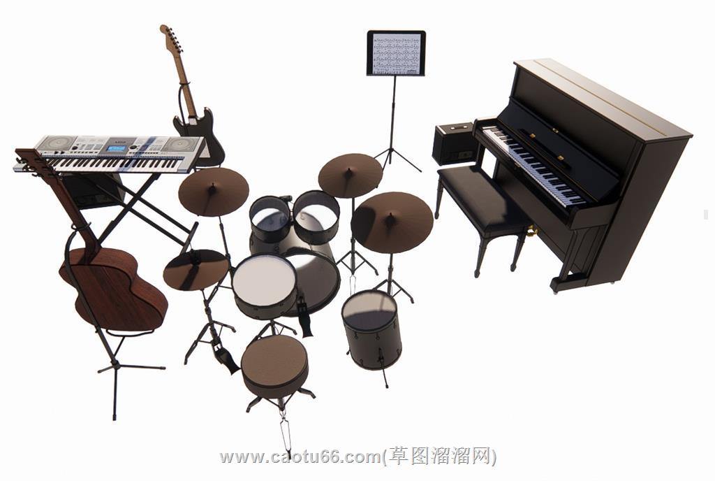 钢琴乐器架子鼓SU模型