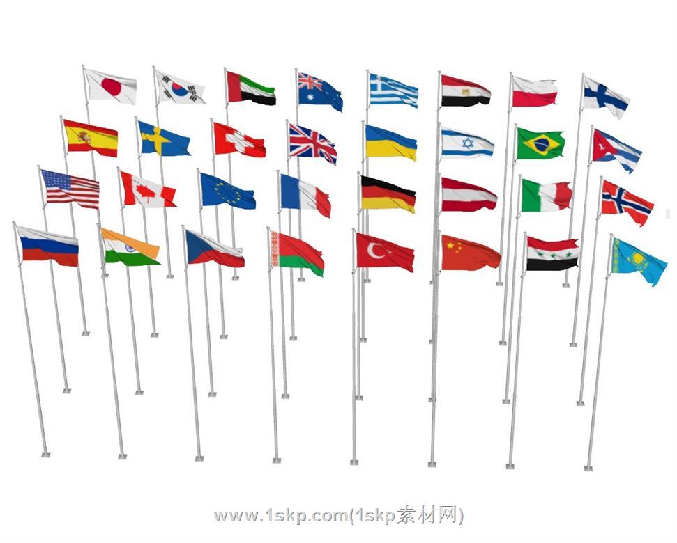 各国国旗旗杆SU模型
