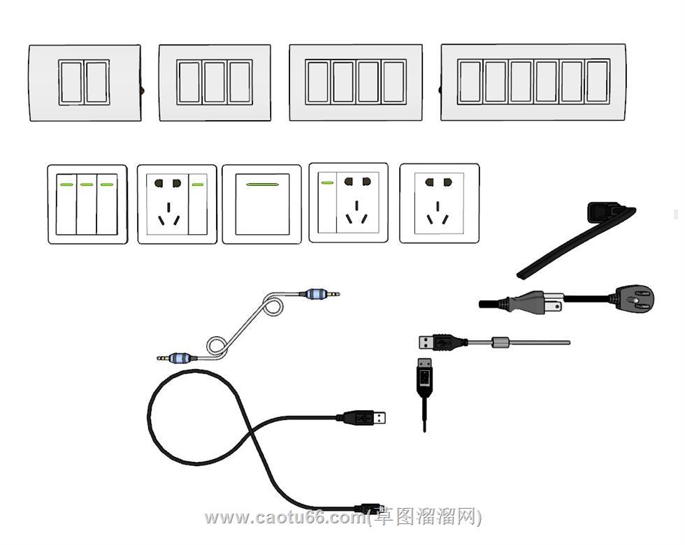 数据线开关按钮SU模型