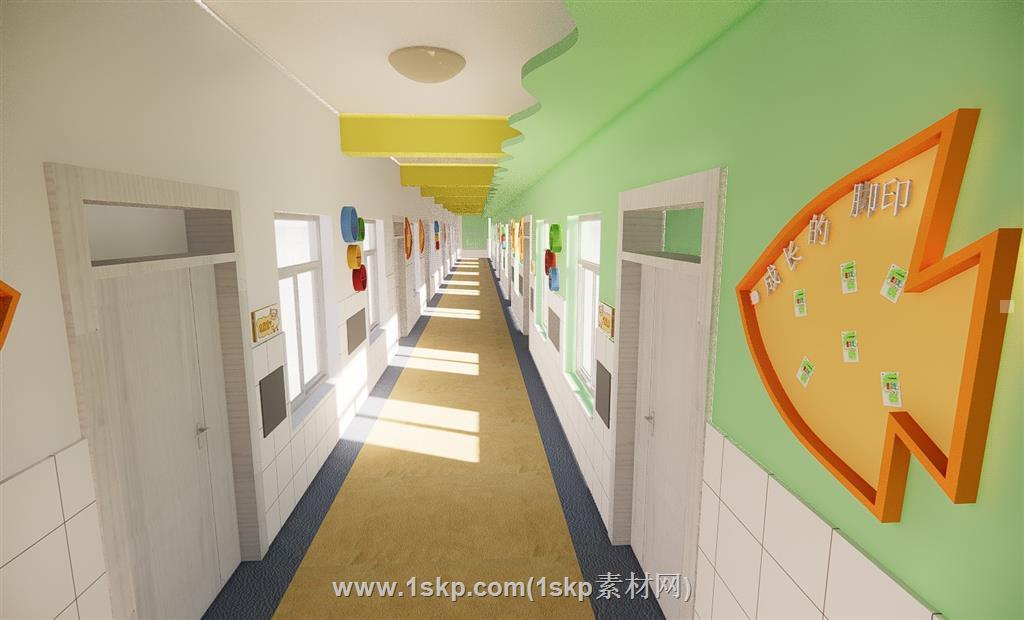 幼儿园走廊过道SU模型